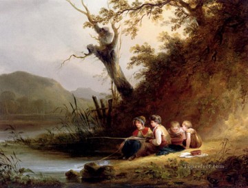  young Painting - The Young Anglers rural scenes William Shayer Snr